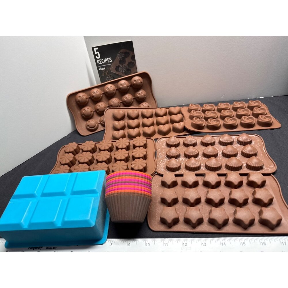 Silicone Baking Molds Set For Cupcakes Chocolates & Ice Cubes With e-book Recipe